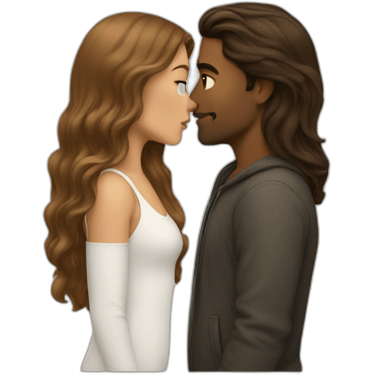 A White man kissing short brown girl with long hair emoji