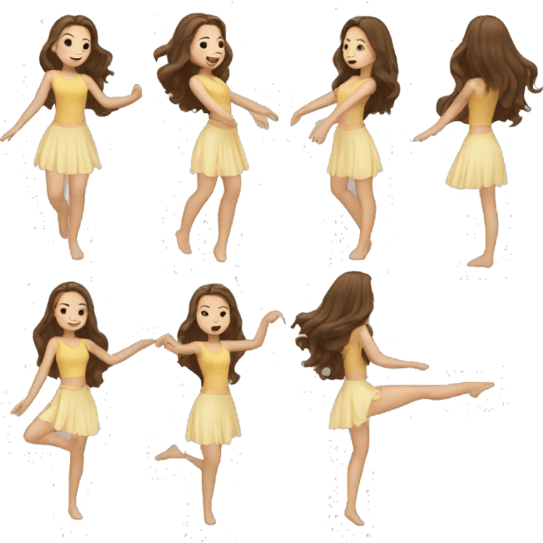 Girl with light skin and long dark brown hair dancing  emoji