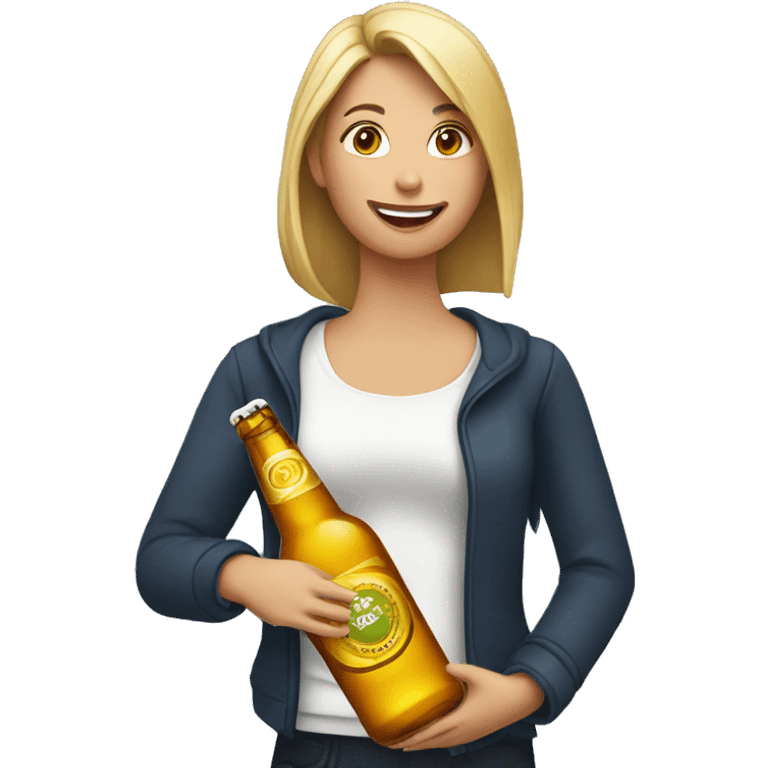 a woman holding a bottle of beer emoji