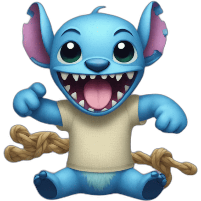 Stitch handing a monster emoji