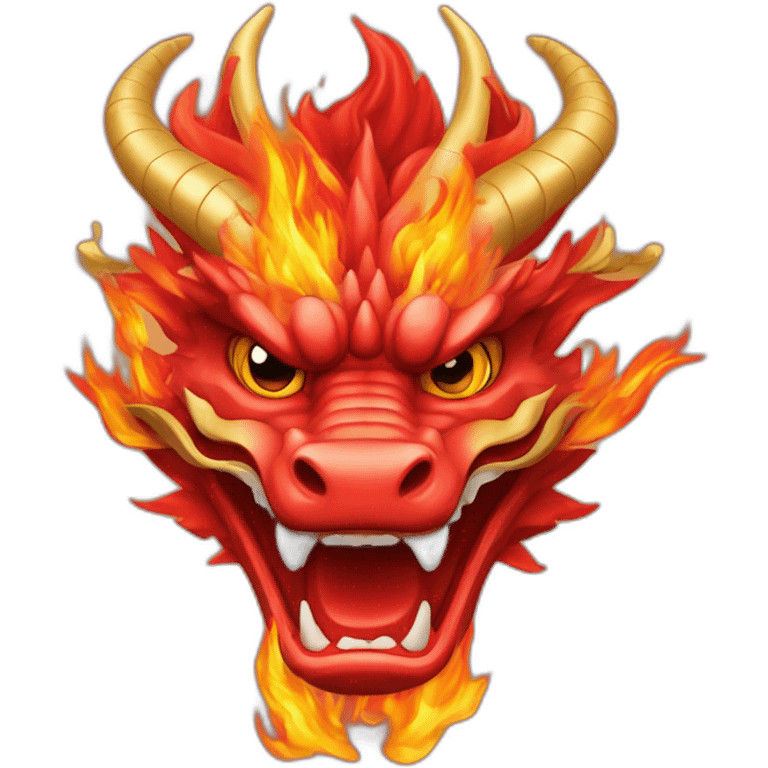 Chinese dragon head with fire, red and golden skin emoji