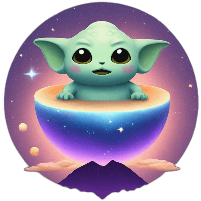 Grogu Cosmic méditation with planet emoji