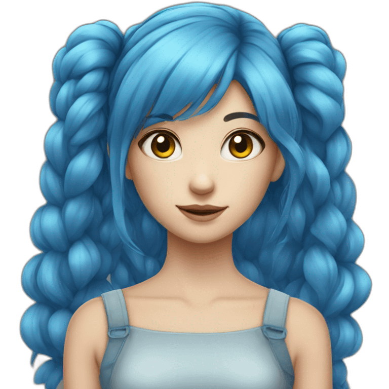 Young girl blue hair twin tail very long hair emoji