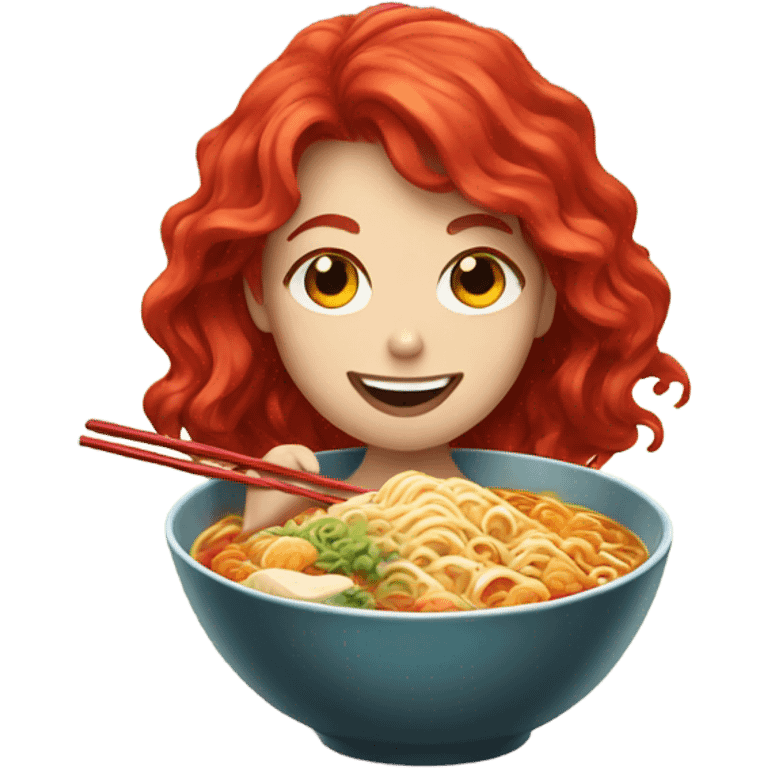 A red haired girl eating ramen emoji