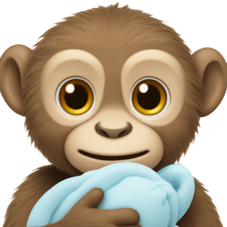 Light brown body, light blue eyes, baby monkey, jellycat stuffed animal emoji