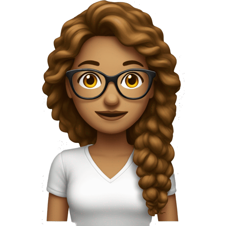 mulher branca com cabelo castanho escuro liso grande oculos emoji