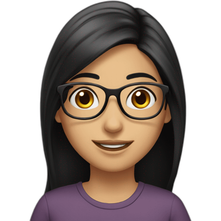 Arabe girl With glasses with long black straight hair and thick eyebrow long nose smile top black emoji