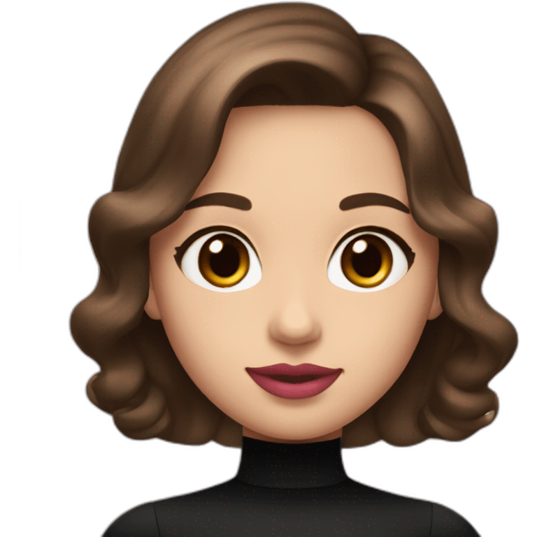 A girl with brown eyes, brown hair, plump pink lips with an oval face in a black dress emoji