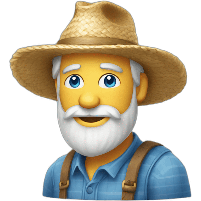 old blue eyed bearded farmer wearing straw hat emoji