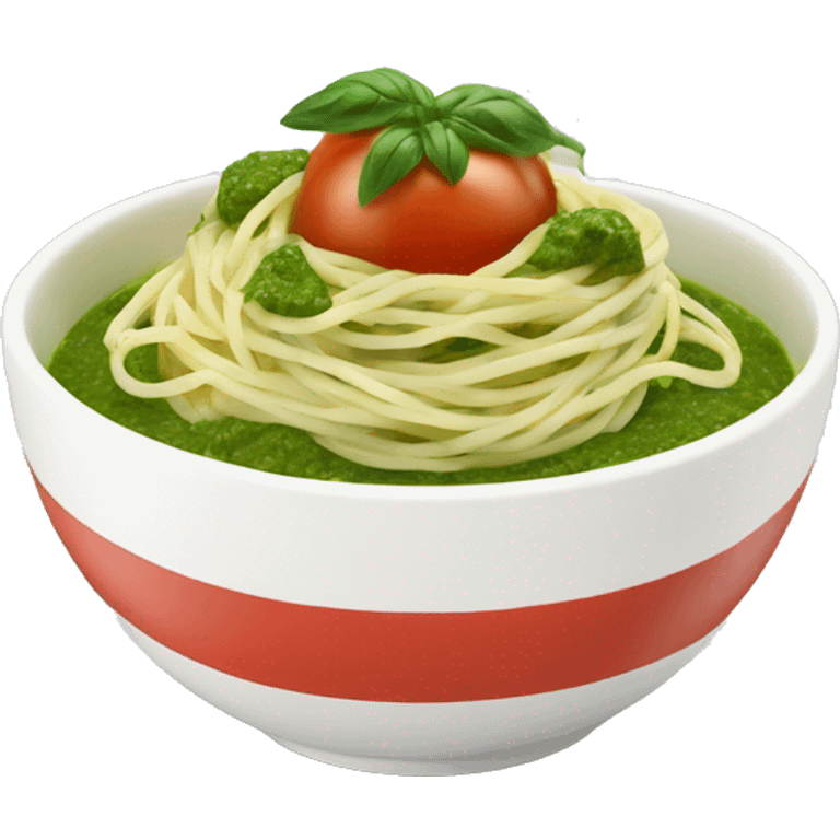 White Bowl with spaghetti with green pesto with mozarella and tomato  emoji