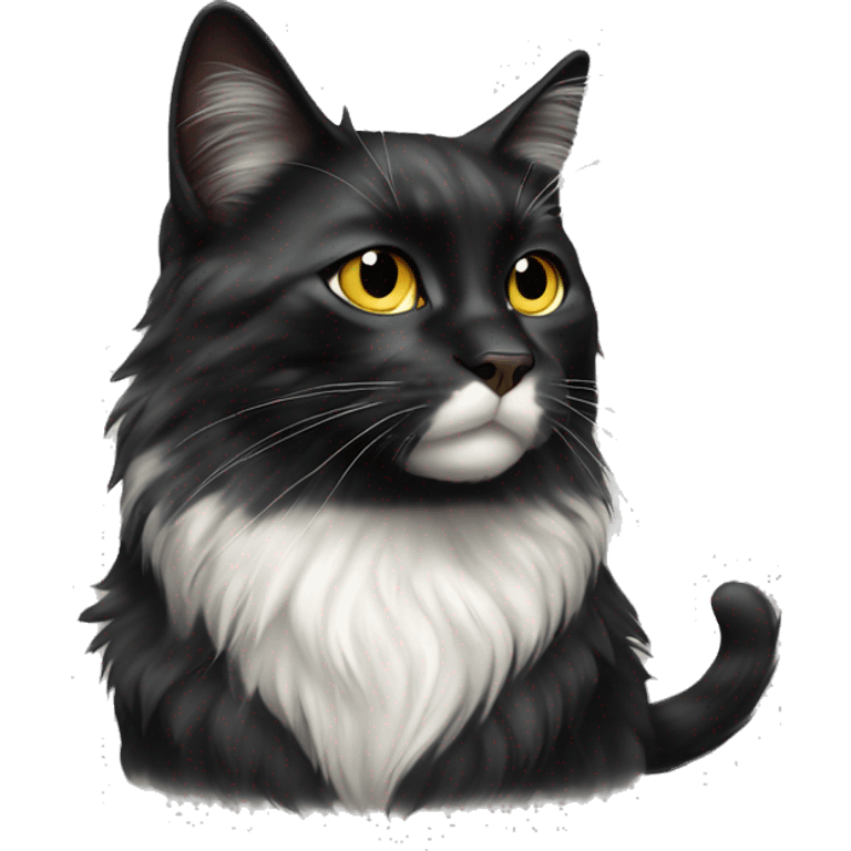 black cat domestic long-haired with white spot on the mouth emoji