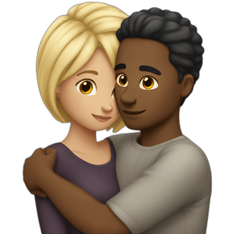 Blonde black girl hugging her husband whos black and has brown hair emoji