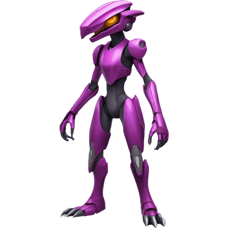 a Genesect-Raptor-Fakémon—hybrid with a futuristic visor-helmet full body emoji