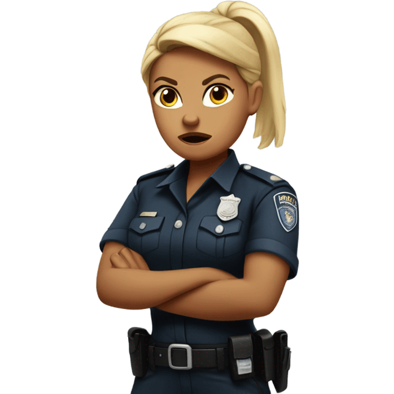 arms crossed angry woman blonde ponytail police uniform  emoji