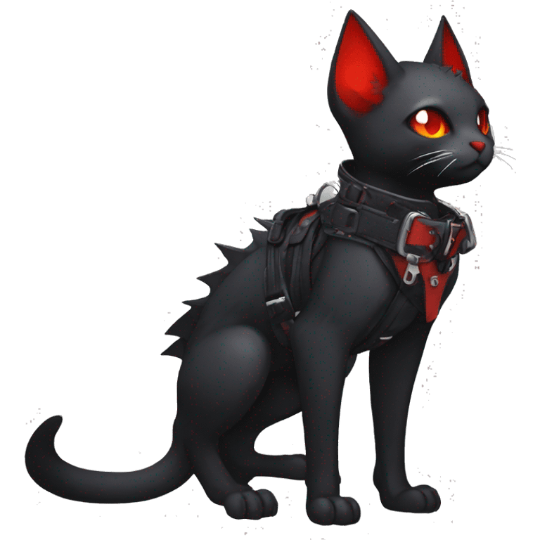 cool edgy black punk red ethereal fantasy nargacuga-bat-cat-Fakemon collar harness full body emoji