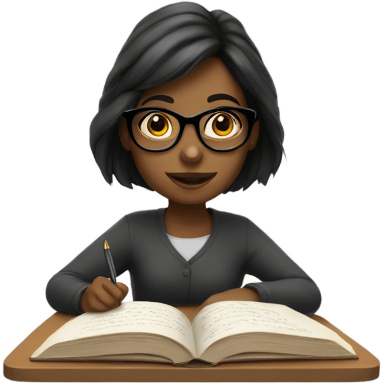 Girl with glasses reading and writing  emoji