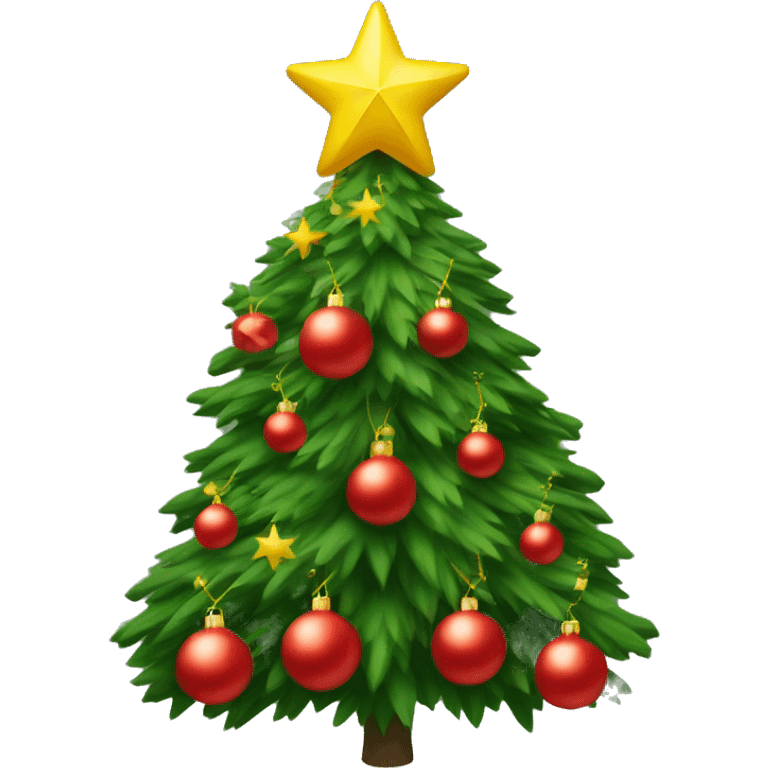 Christmas tree with red ornaments and a yellow star on top emoji