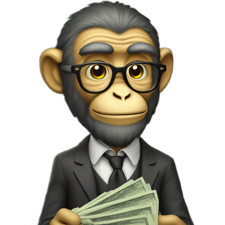 professor monkey with beard, glasses, mustache holding money emoji