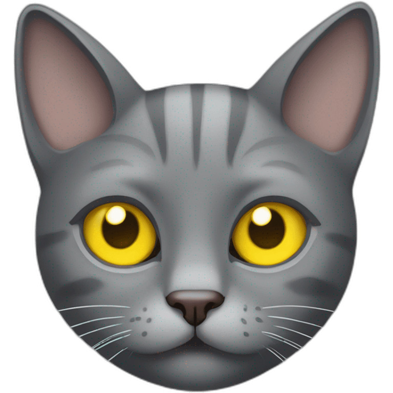 Face of gray cat with ears and yellow eyes looking at you brutal emoji