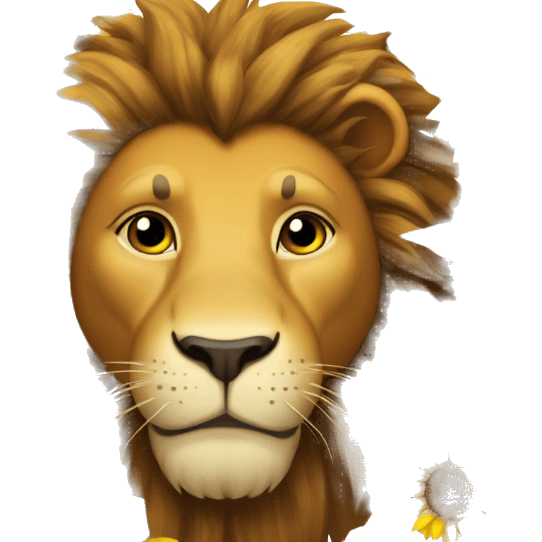 Lion with sunflowers emoji