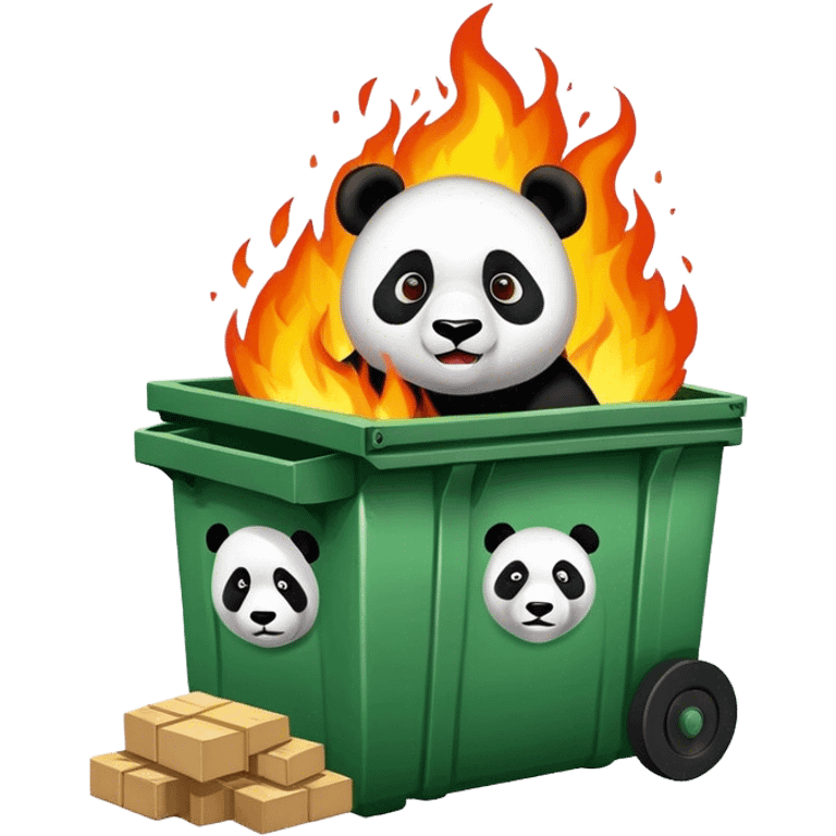 Dumpster fire with panda emoji