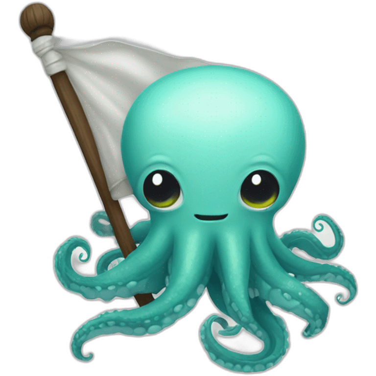 cute kraken hanging a white flag emoji