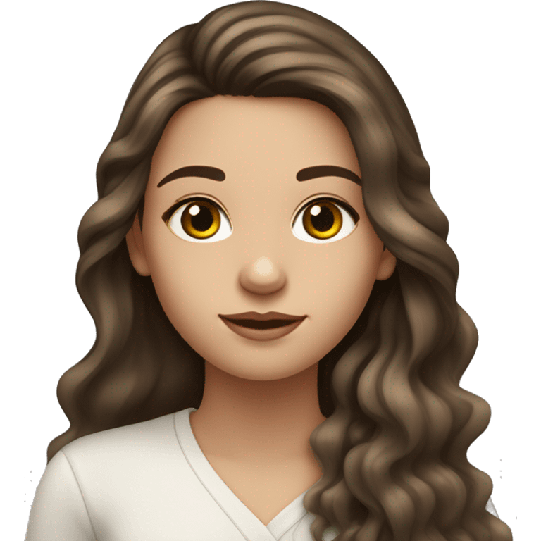 caucasian Girl with long dark brown balayage hair with hazel eyes eyelashes head to chest emoji