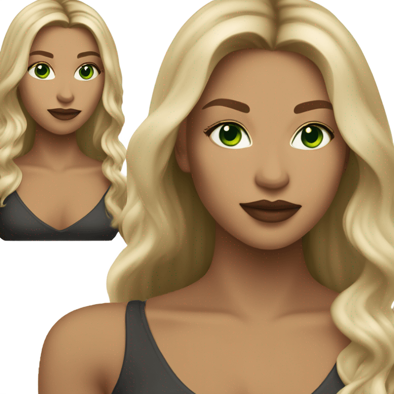 light medium skin, high cheekbone, solo dark blonde girl with green eyes, medium bust, long blow out hair, baddie, middle part, sultry emoji