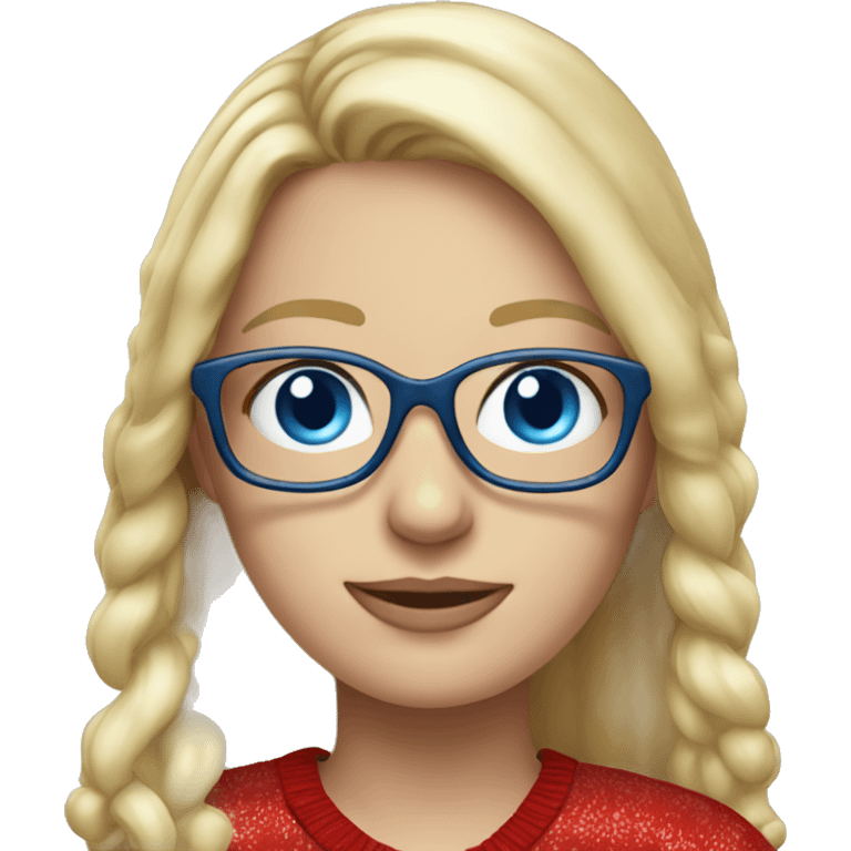 Realistic long blonde hair woman with blue eyes and glasses wearing Christmas clothes  emoji