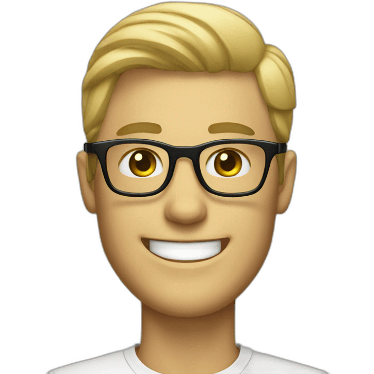 Handsome  blond man with short hair and persol glasses and grin emoji