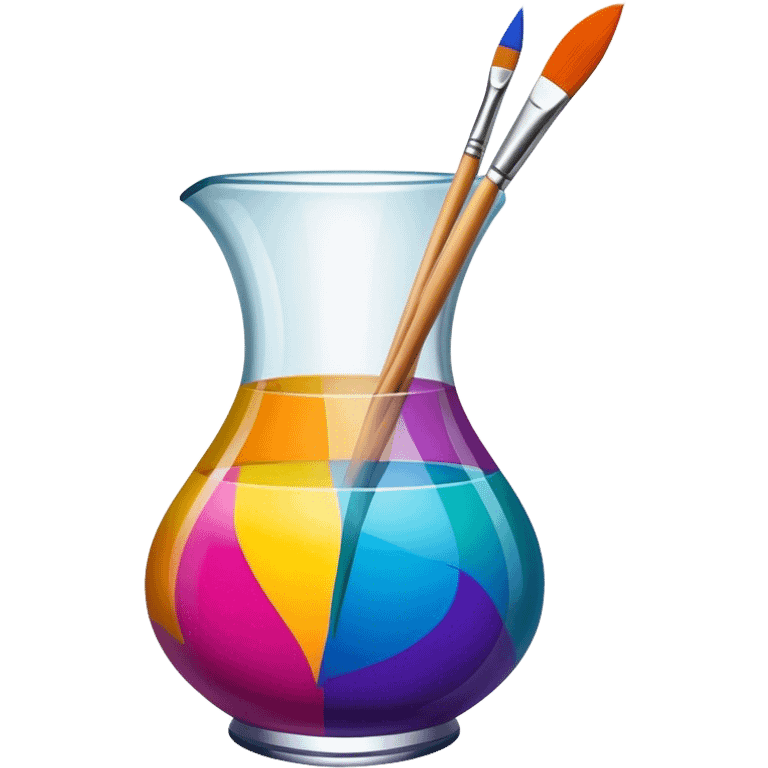 Glass painting icon, hand-painted colorful patterns on a glass surface, visible fine paintbrush and glass object like a vase or decorative plate, bright vibrant colors, no finished artwork, just the painting process, minimalistic style, clean lines, transparent background. emoji