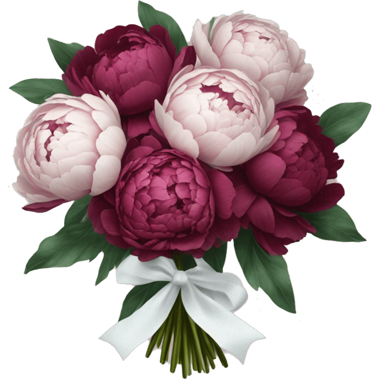 Big bouquet of burgundy peonies with a white satin ribbon emoji