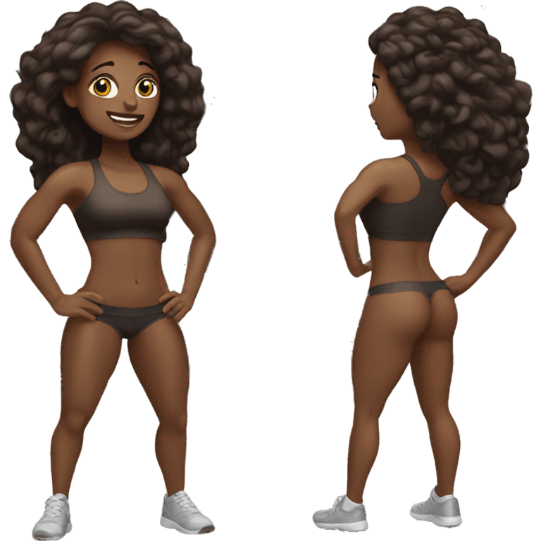 Dark brown lady in gym emoji