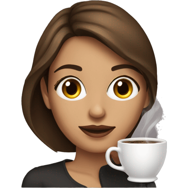 Side view realistic posh brown haired woman drinks coffee emoji