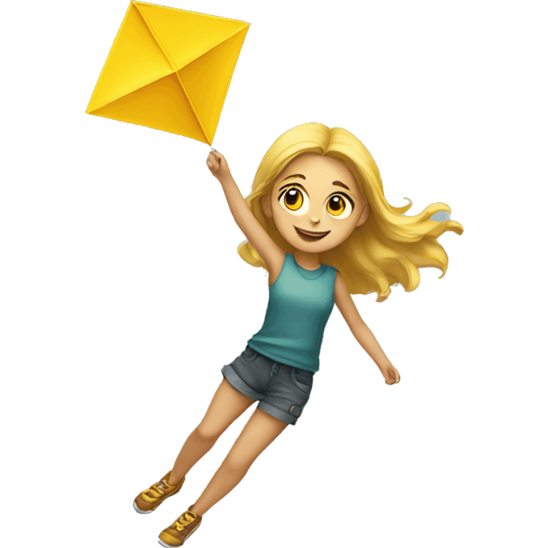 Caucasian Girl flying a yellow diamond-shaped kite emoji