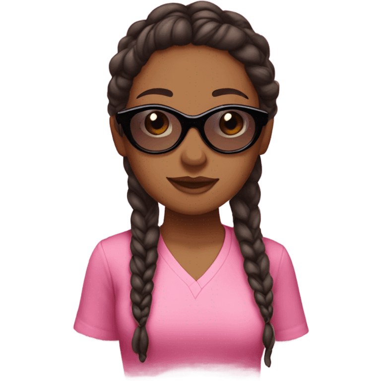 Brown skin girl with braids, pink shirt, and black sunglasses emoji