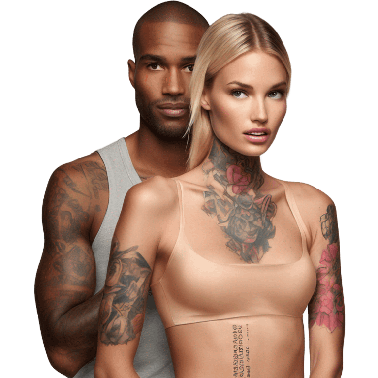 Photo of Victoria secret model having a serious conversation with a tattooed male model  emoji