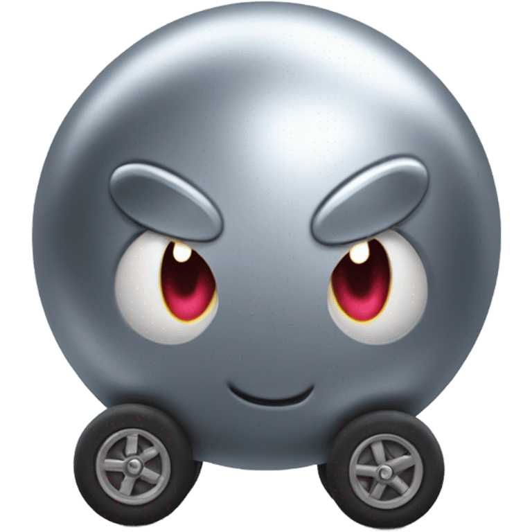 Metal cute Kirby ball driving on 4 car wheels emoji