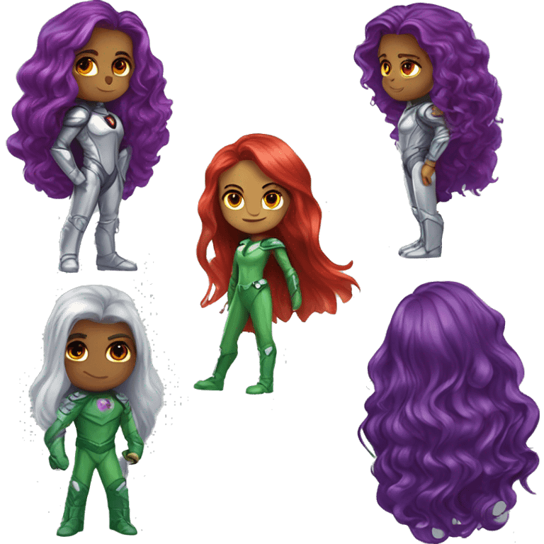 dc comics starfire red long hair, jade eyes, purple and silver spacesuit with no helmet emoji