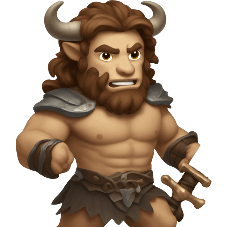 Minotaur with luxurious long brown hair swinging a large sword emoji