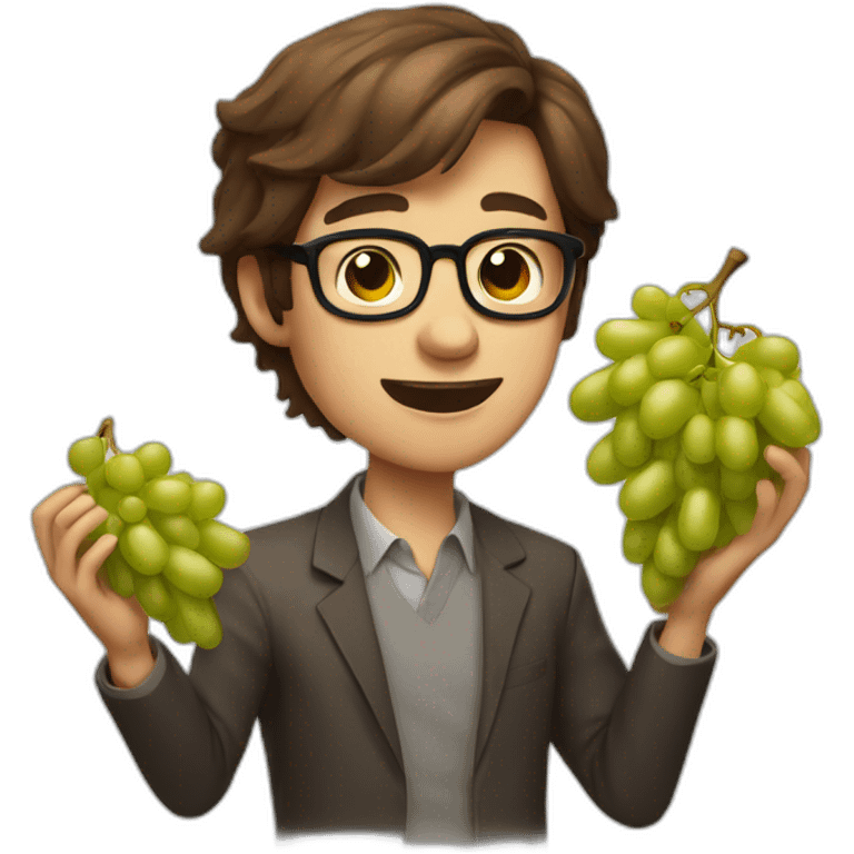 Classy brown-haired, bitter, bespectacled young man throwing grapes emoji