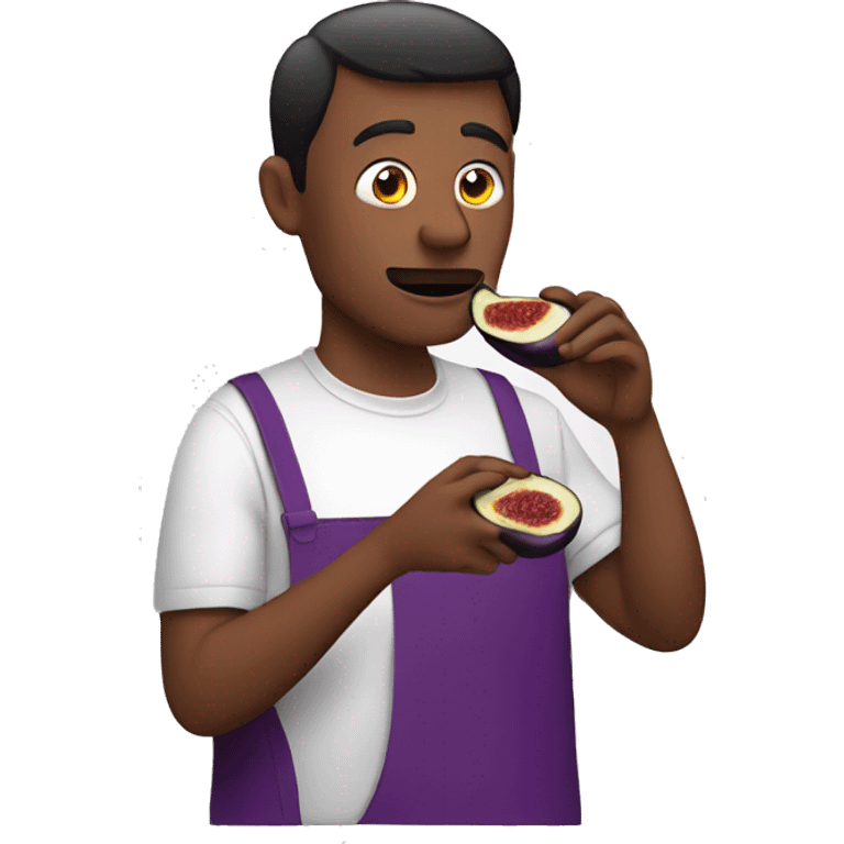 A man eating an aubergine emoji