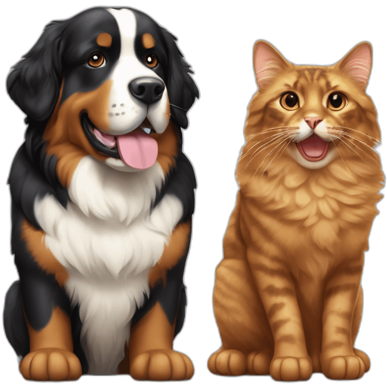 A Bernese dog beside A tortoise shell cat without white fur emoji