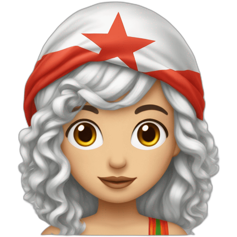 Une fille au cheveux bouclés avec le drapeau du Maroc emoji