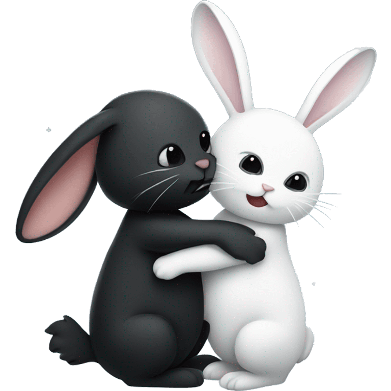 Black rabbit hugging white rabbit with moon behind them emoji