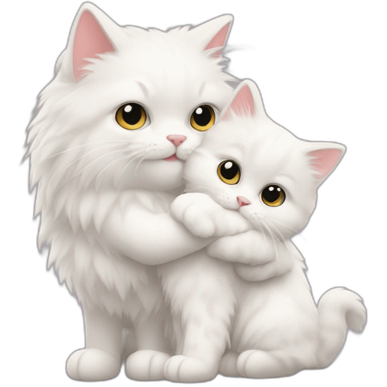 cute fluffy white cat hugs another cat emoji