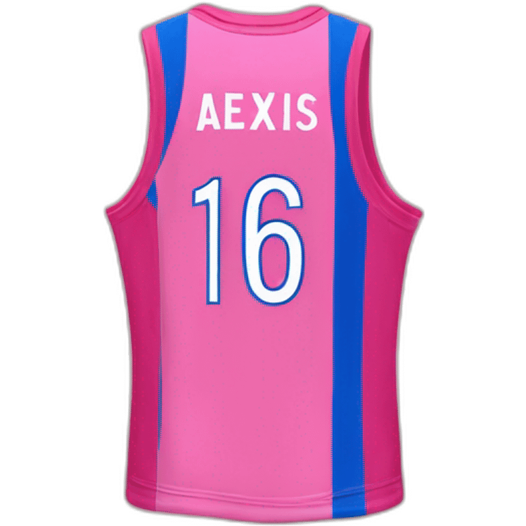 Maillot de basket de couleur rose avec comme nom Alexis et comme numéro 16 emoji