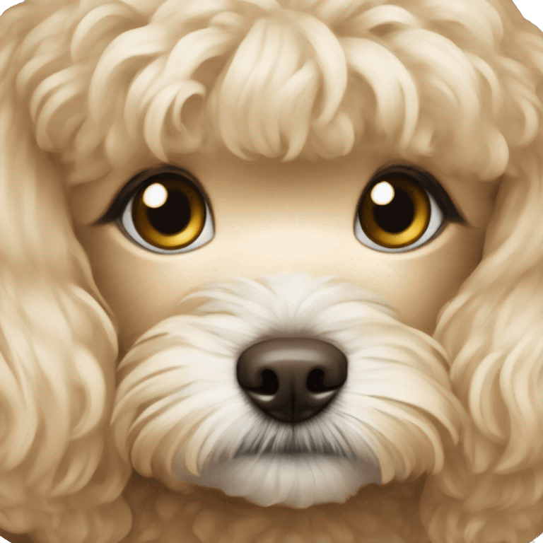 maltipoo and blonde girl with brown eyes together emoji