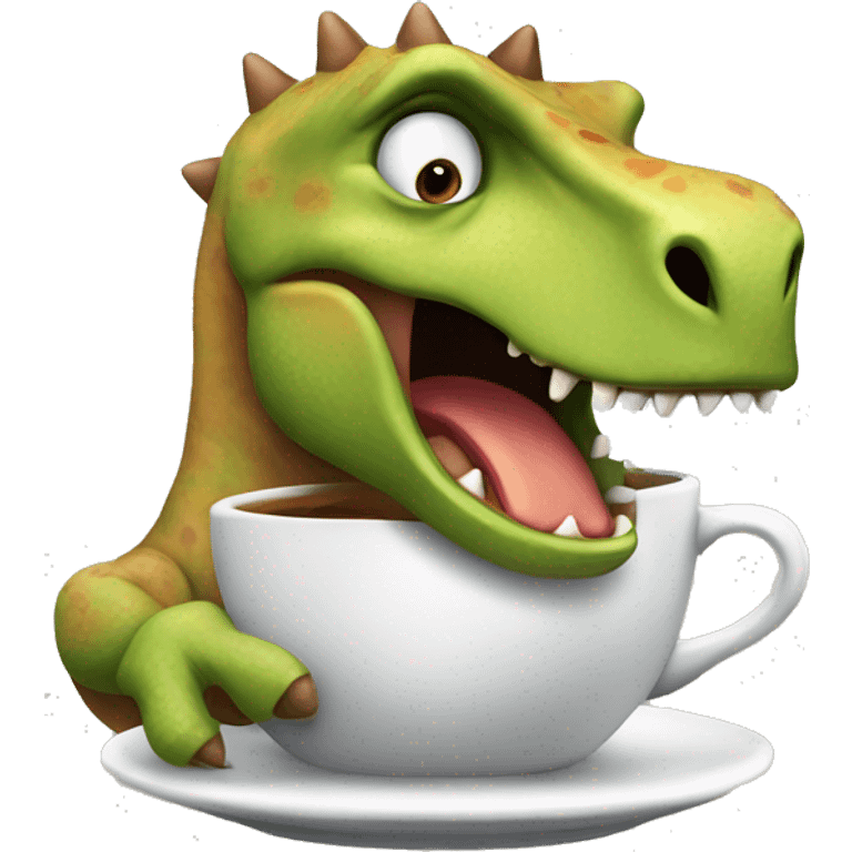 Cranky dinosaur drinking coffee emoji