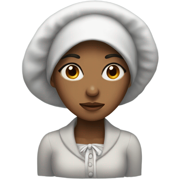 tired woman with long lashes and a bonnet emoji